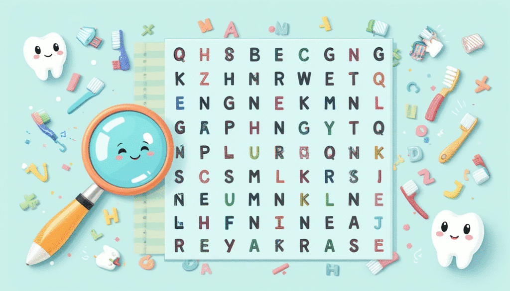 Colorful children's word search with cute letters and symbols