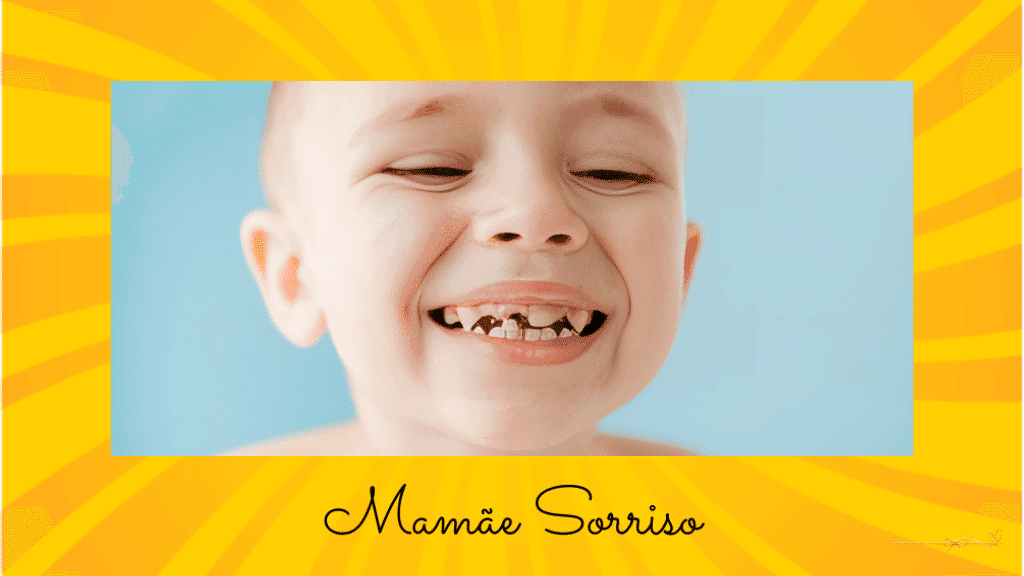 close no sorriso de uma criança com os dentes comprometidos pela cárie de mamadeira.