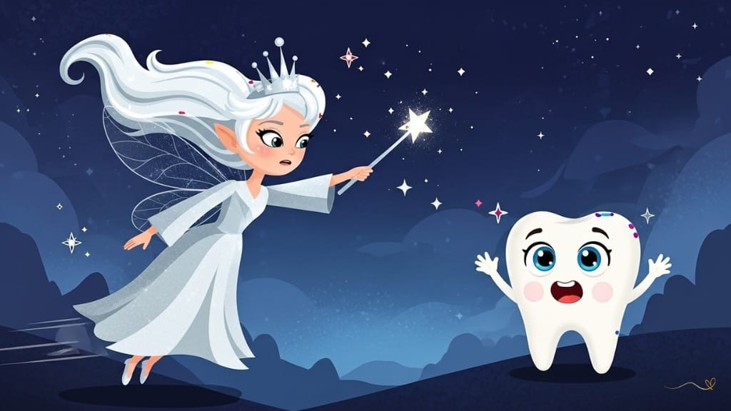 An urgent scene of alarm, with Fairy Luma flying swiftly toward Tino with a worried, maternal expression. Her glowing wand emits a warning magic, while her silver dress and hair flow with the movement. Tino looks surprised and alert with his large blue eyes. The Kingdom of Smiles in the background conveys a sense of impending adventure.