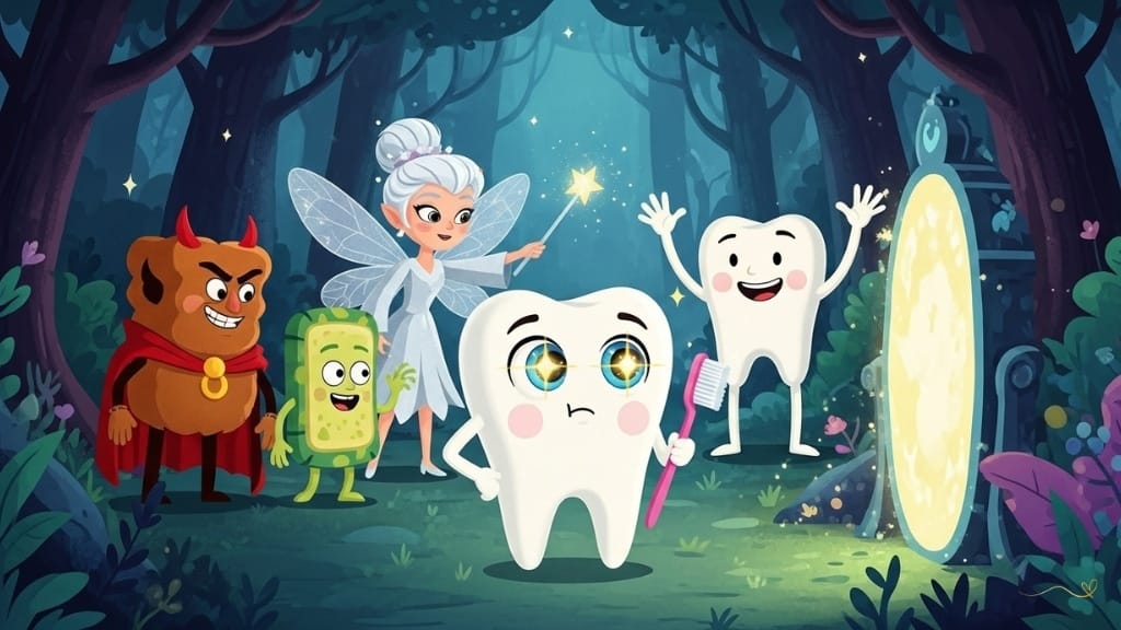 The season finale cliffhanger features Tino staring at the glowing portal, his curious eyes glinting with gold, holding his magic brush firmly with confidence and determination. Fairy Luma and Smiley stand behind, supporting him. Buttercup and Plack still lurk in the shadows. The atmosphere of the magical forest is full of "to be continued in season 2" vibes. The promise of new discoveries and adventures.