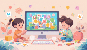 ilustração em flat design de jogos educativos online