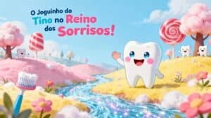 Tino jumping sweets in the educational game about teeth
