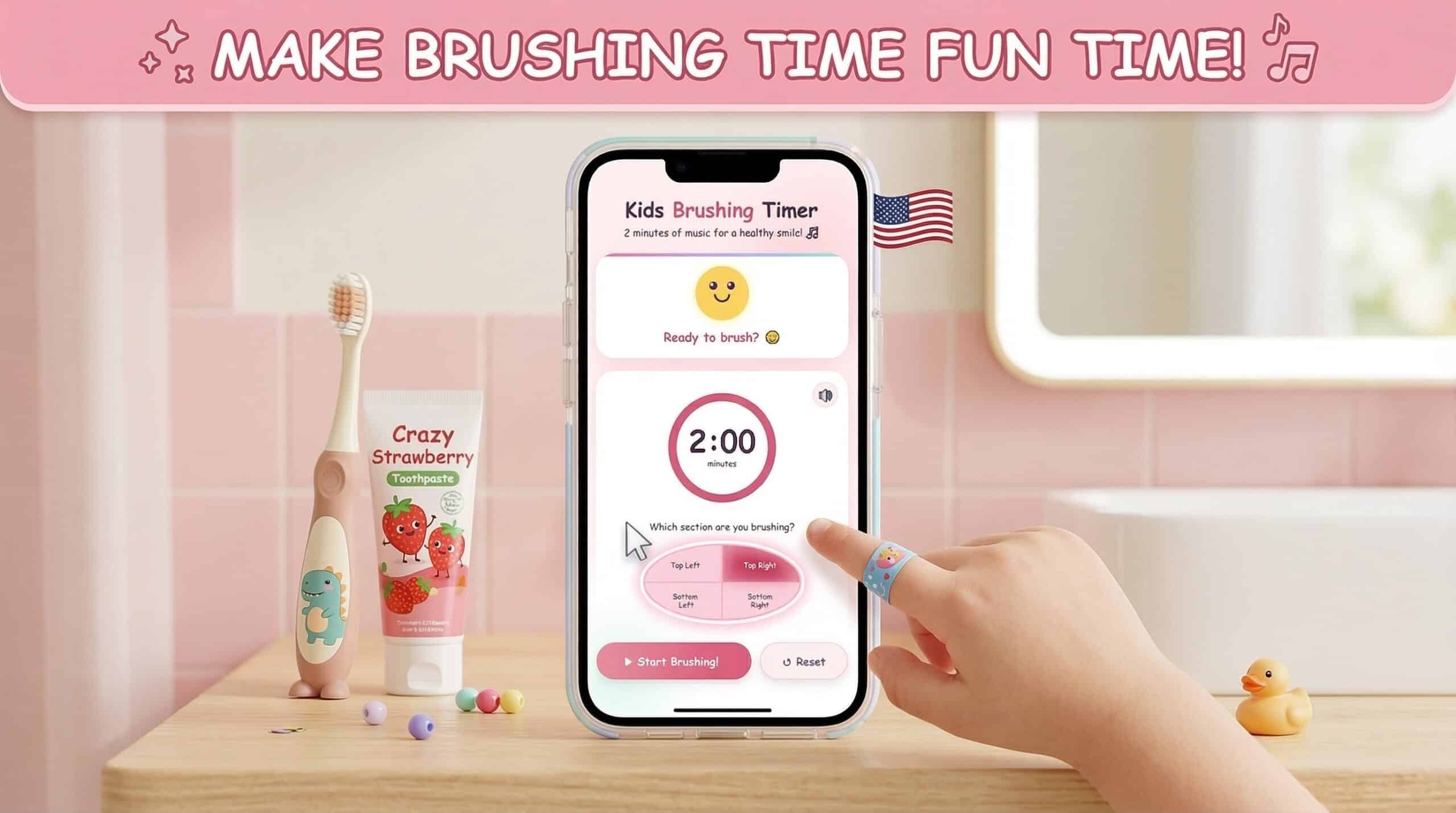 Free 2-minute kids brushing timer with music — Mamãe Sorriso