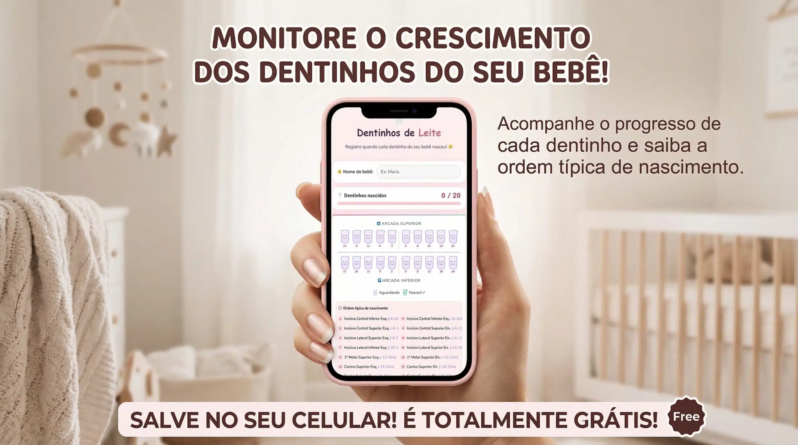 Mapa dos dentinhos do bebê para acompanhar a troca dos dentes de leite