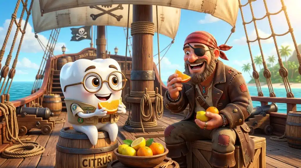 tino e o pirata comendo laranja